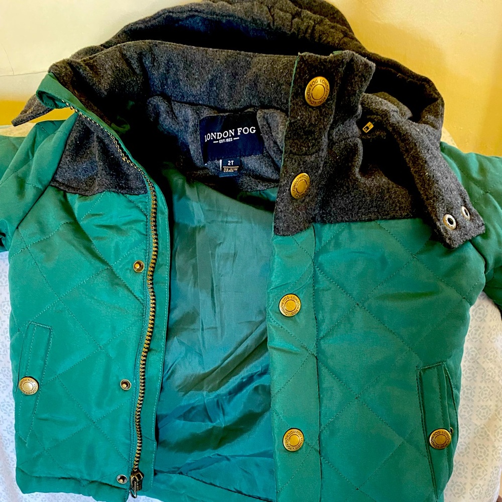 Green, London Fog puffer jacket.